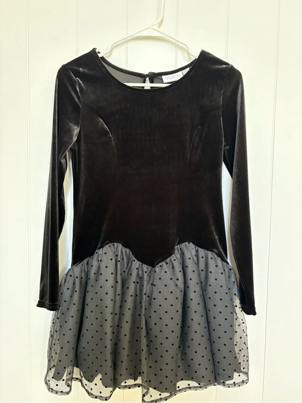 The Children's Place Black Velvet Long-Sleeve Polka Dot Tulle Dress